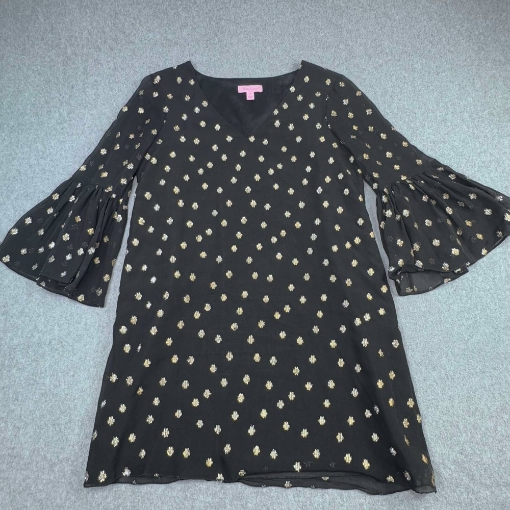Lilly Pulitzer Black Midi Dress with Gold Dot Print